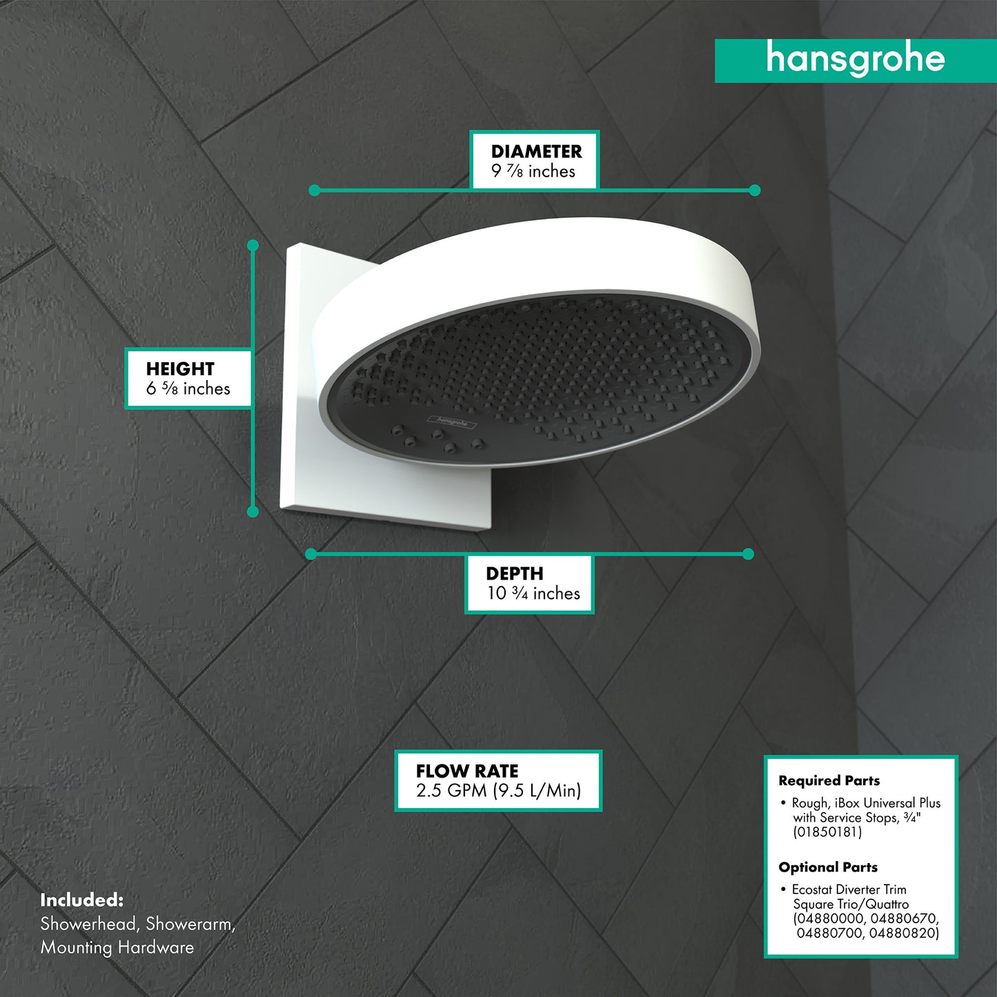HANSGROHE 26232701 Matte White Rainfinity Modern Showerhead 2.5 GPM
