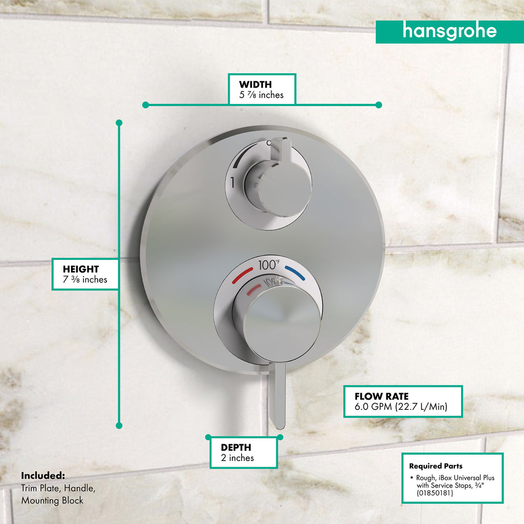 HANSGROHE 15758001 Ecostat S Thermostatic Trim with Volume Control and Diverter - Chrome