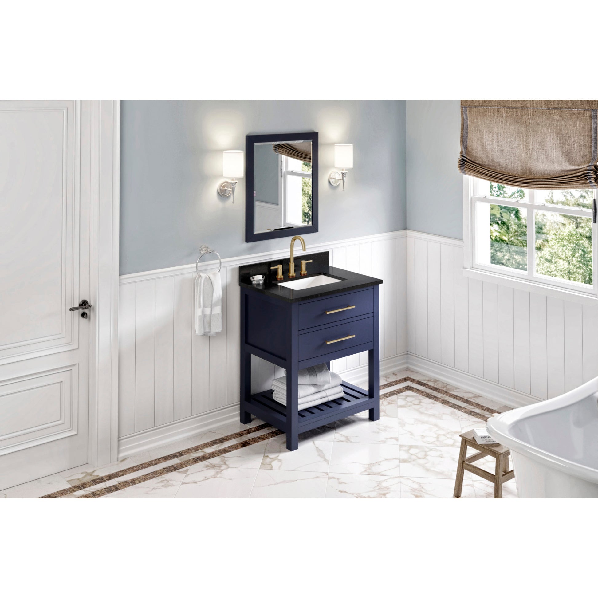 JEFFREY ALEXANDER VKITWAV30BLBGR 30" Hale Blue Wavecrest Vanity, Black Granite Vanity Top, undermount rectangle bowl - Hale Blue