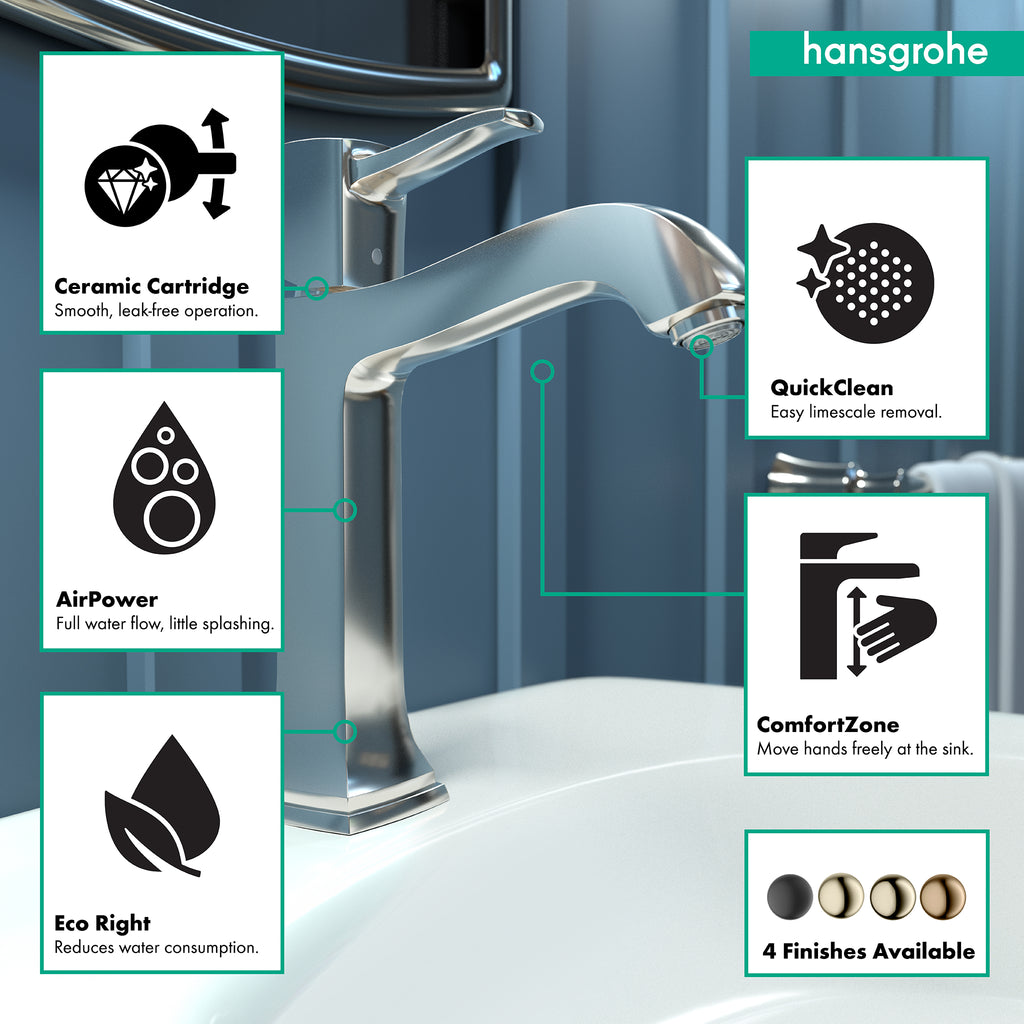 HANSGROHE 31302831 Metropol Classic Single-Hole Faucet 160 with Pop-Up Drain, 1.2 GPM - Polished Nickel