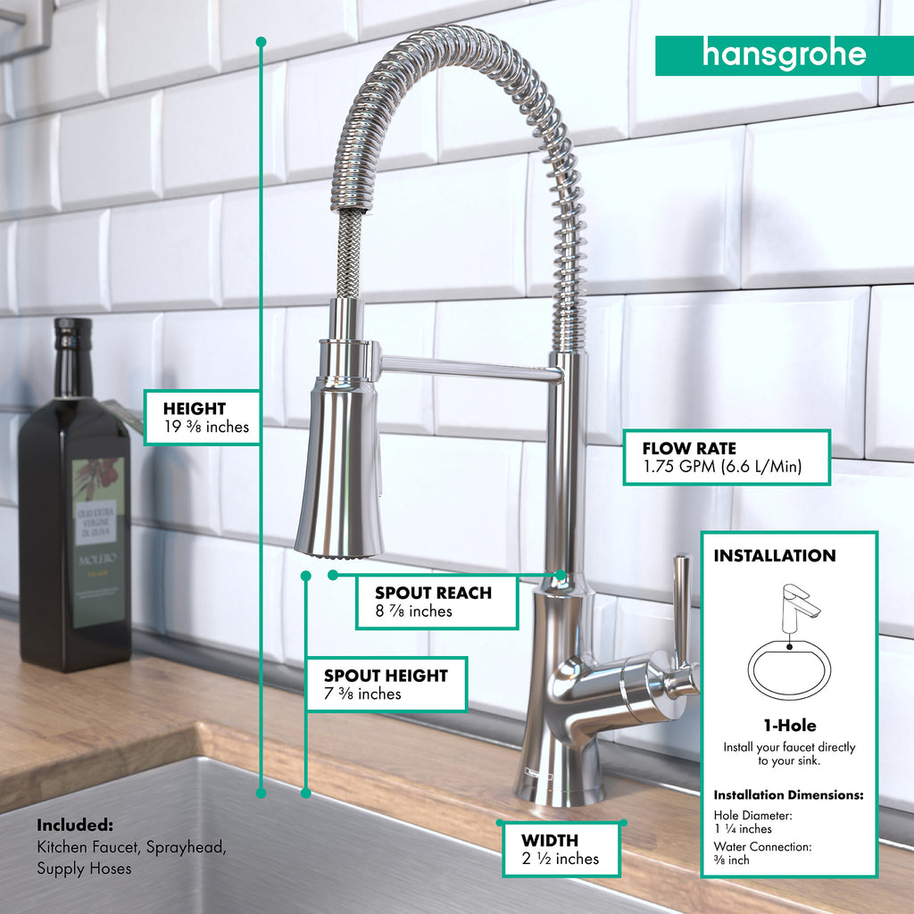 HANSGROHE 04792000 Joleena Semi-Pro Kitchen Faucet, 2-Spray, 1.75 GPM - Chrome