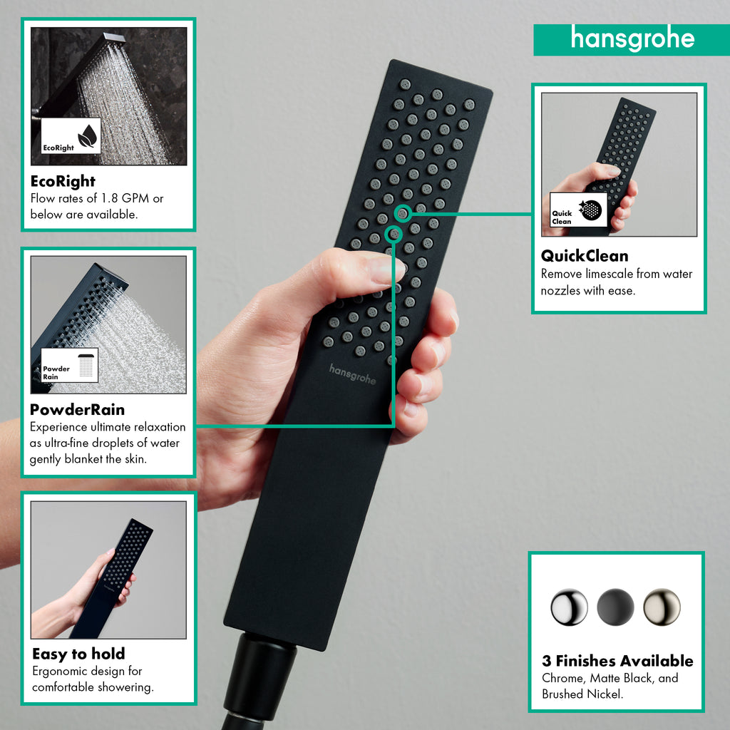 HANSGROHE 24321671 Pulsify E Baton Handshower 100 1-Jet, 1.75 GPM - Matte Black