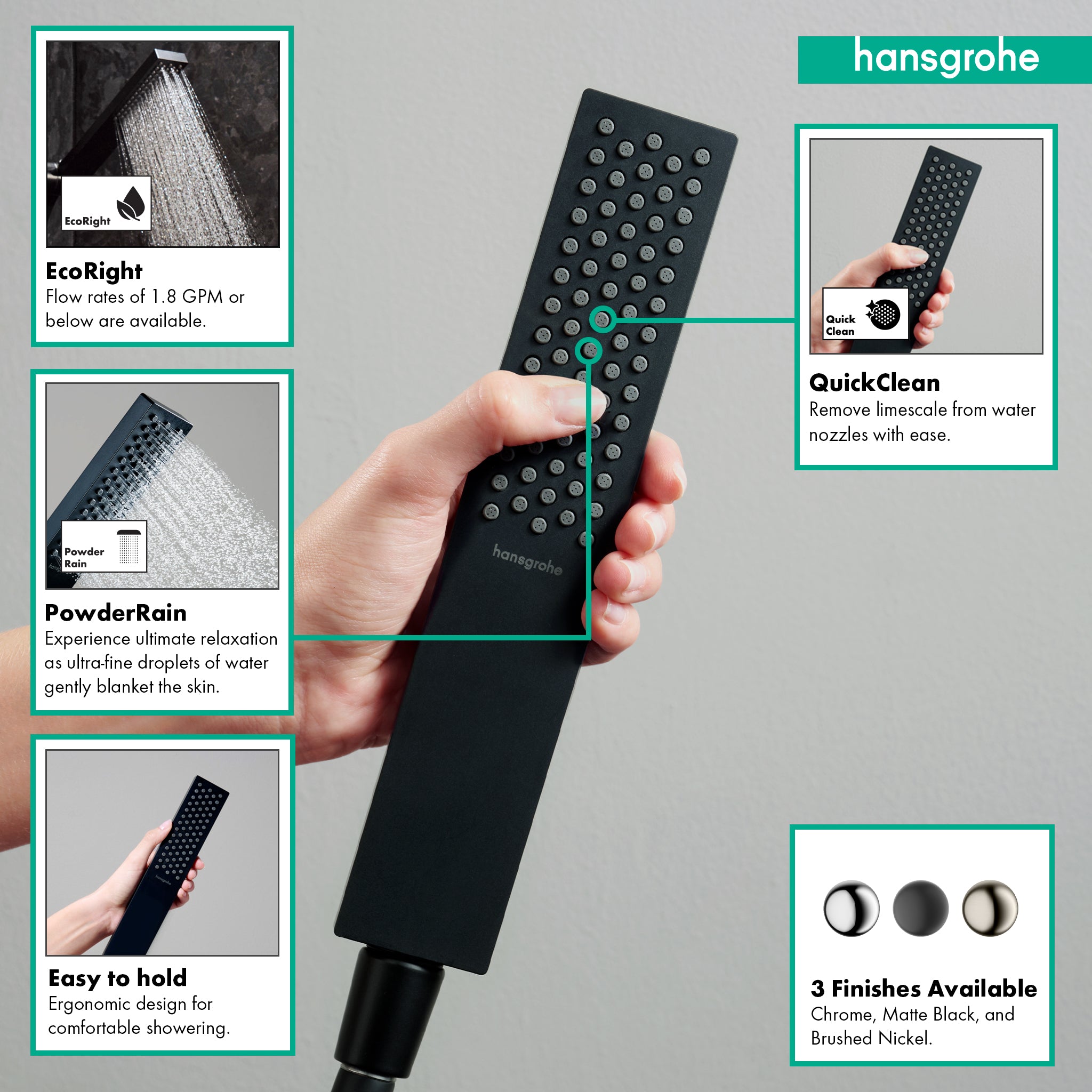 HANSGROHE 24321671 Pulsify E Baton Handshower 100 1-Jet, 1.75 GPM - Matte Black