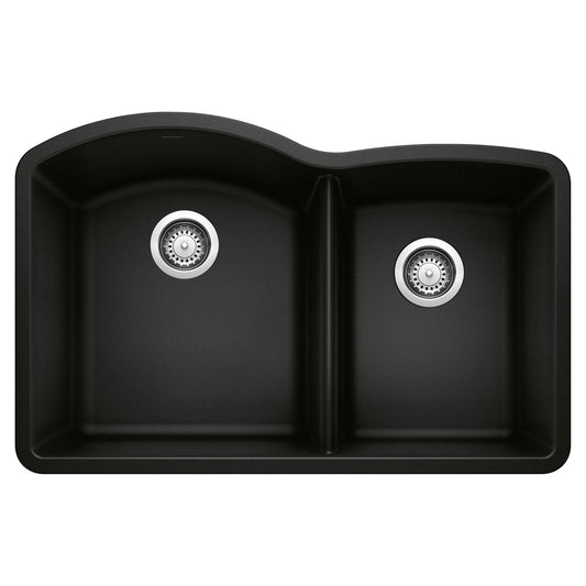 BLANCO 442909 Diamond Diamond SILGRANIT 32" 60/40 Double Bowl Undermount Kitchen Sink - Coal Black in Coal Black