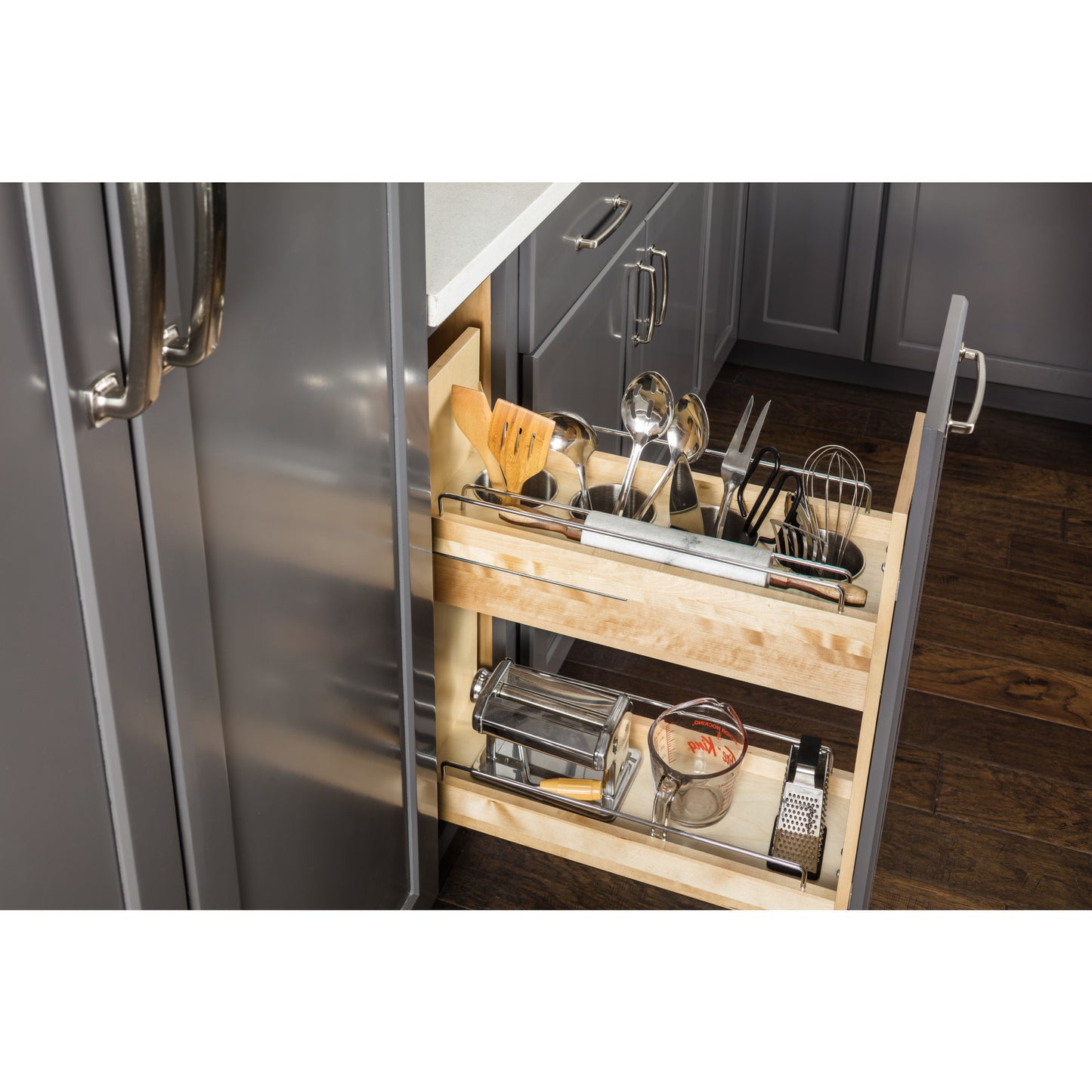 HARDWARE RESOURCES UBPO-5SC 5" "No Wiggle" Utensil Bin Soft-close Base Cabinet Pullout - UV Coated