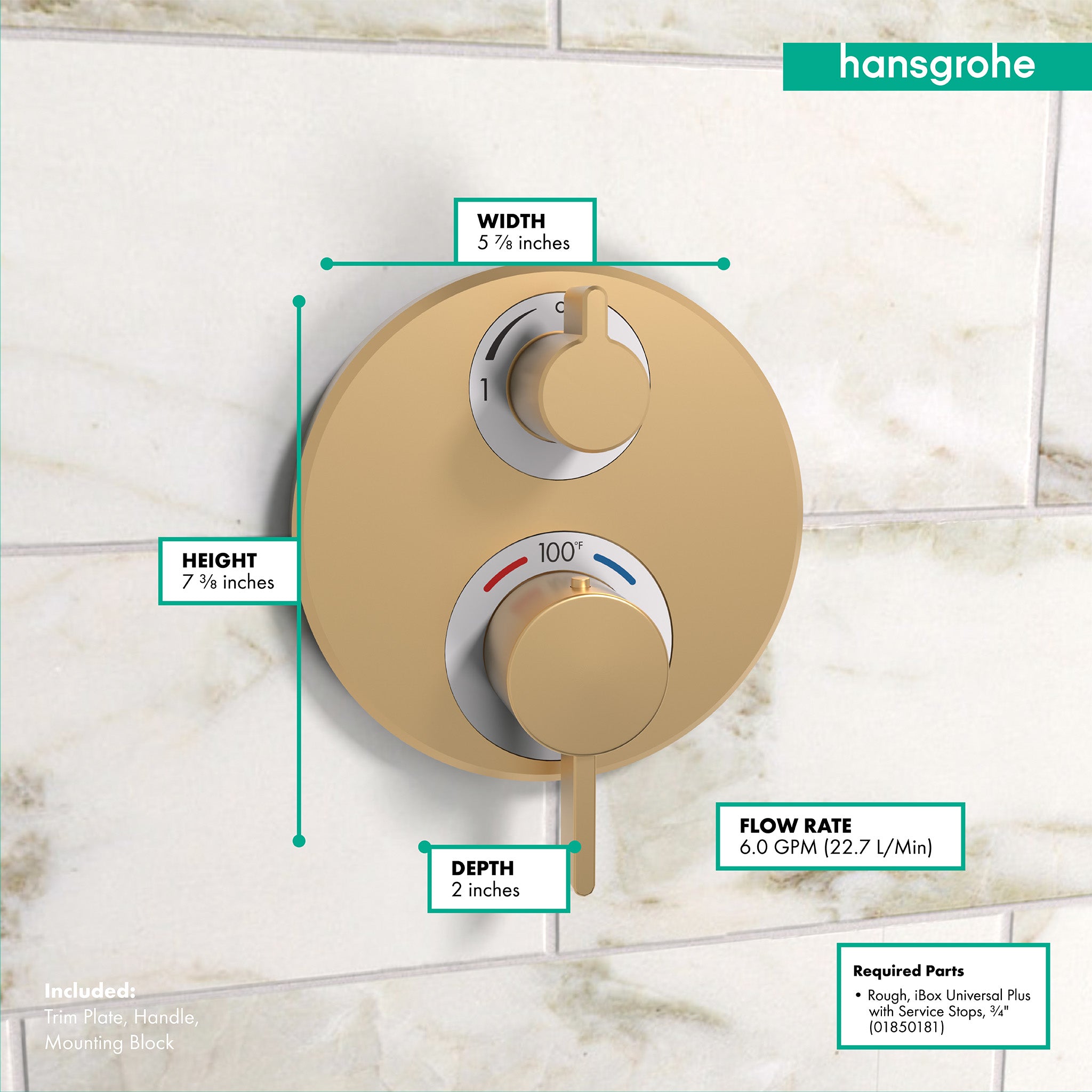 HANSGROHE 15757141 Ecostat S Thermostatic Trim with Volume Control - Brushed Bronze