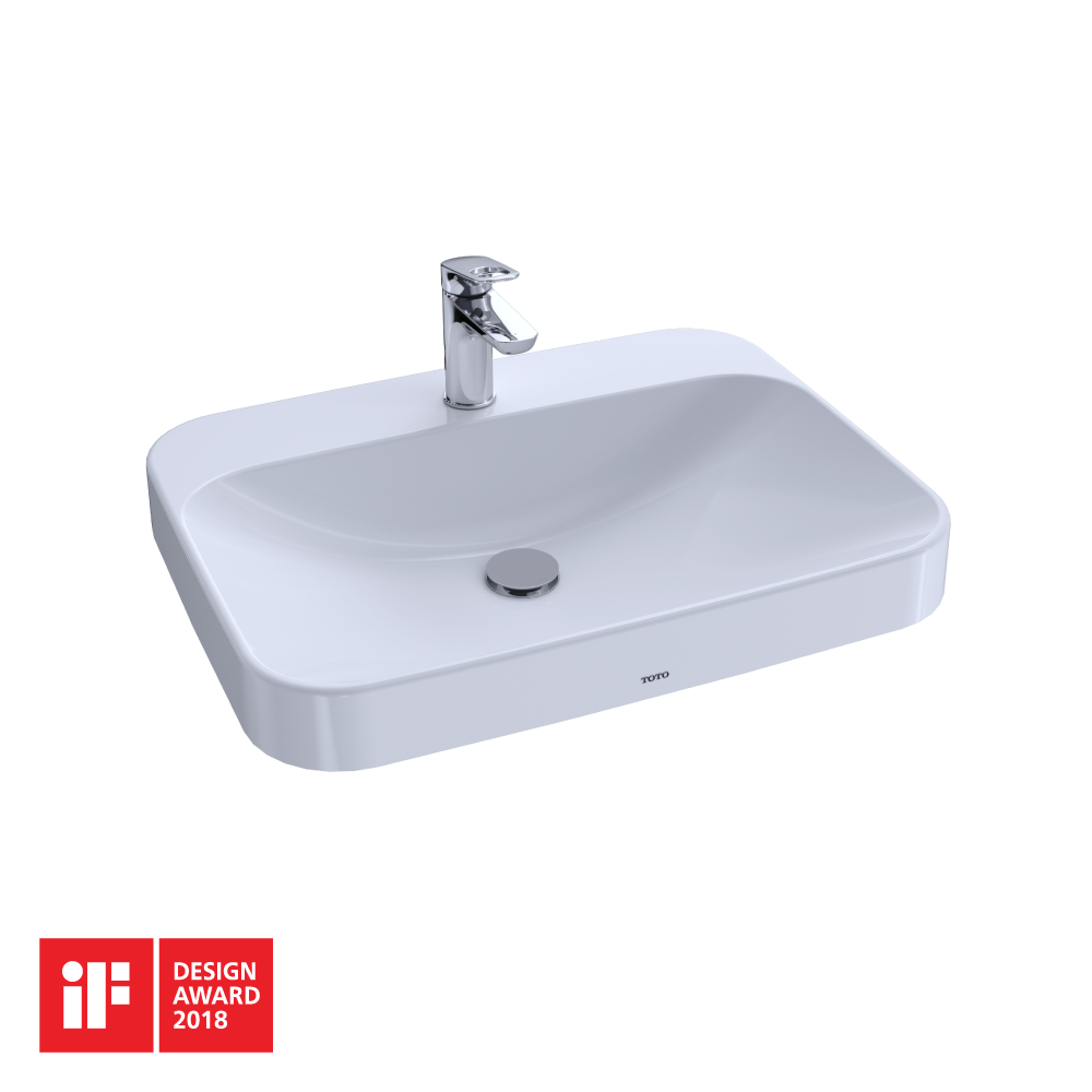 TOTO LT416G#01 Arvina Rectangular 23" Vessel Bathroom Sink With Cefiontect For Single Hole Faucets - Cotton White