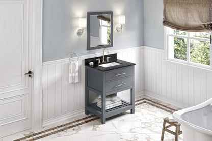 JEFFREY ALEXANDER VKITWAV30GRBGR 30" Grey Wavecrest Vanity, Black Granite Vanity Top, undermount rectangle bowl - Grey