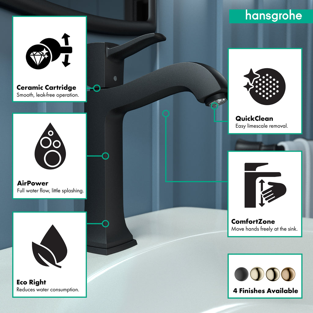 HANSGROHE 31302671 Metropol Classic Single-Hole Faucet 160 with Pop-Up Drain, 1.2 GPM - Matte Black