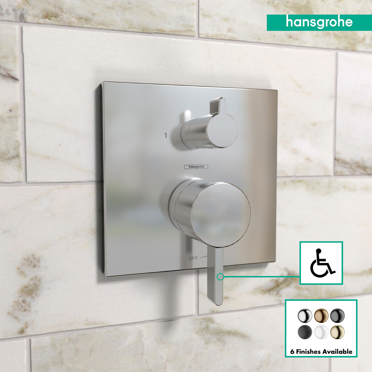 HANSGROHE 15862001 Ecostat Pressure Balance Trim Square with Diverter - Chrome