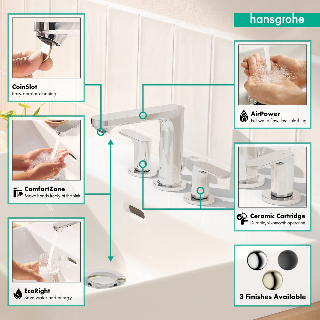 HANSGROHE 72530001 Rebris S Widespread Faucet 110 with Pop-Up Drain, 1.2 GPM - Chrome