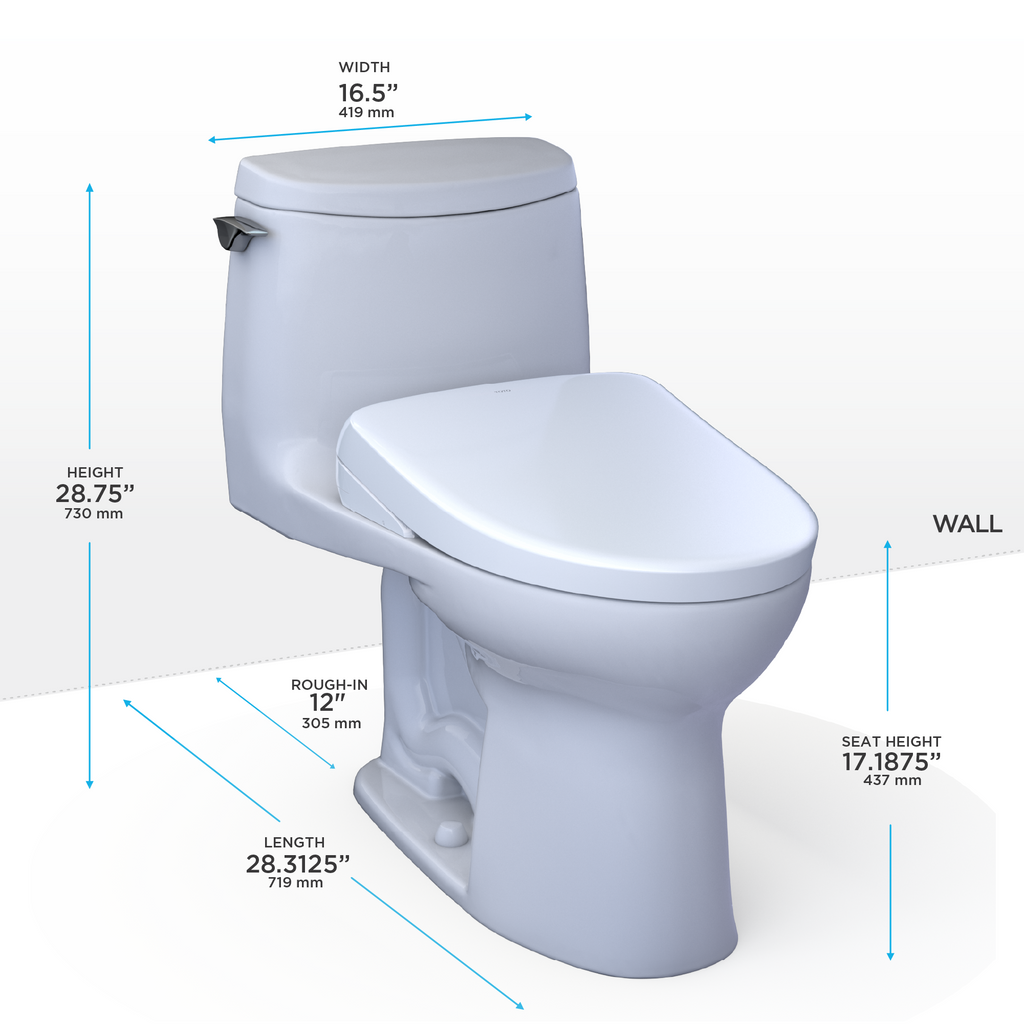 TOTO MW6044726CUFGA#01 Washlet+ Ultramax Ii 1G One-Piece Elongated 1.0 Gpf Toilet With Auto Flush Washlet+ S7 Contemporary Bidet Seat - Cotton White
