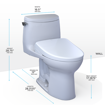 TOTO MW6044736CUFGA#01 Washlet+ Ultramax Ii 1G One-Piece Elongated 1.0 Gpf Toilet With Auto Flush Washlet+ S7A Contemporary Bidet Seat - Cotton White