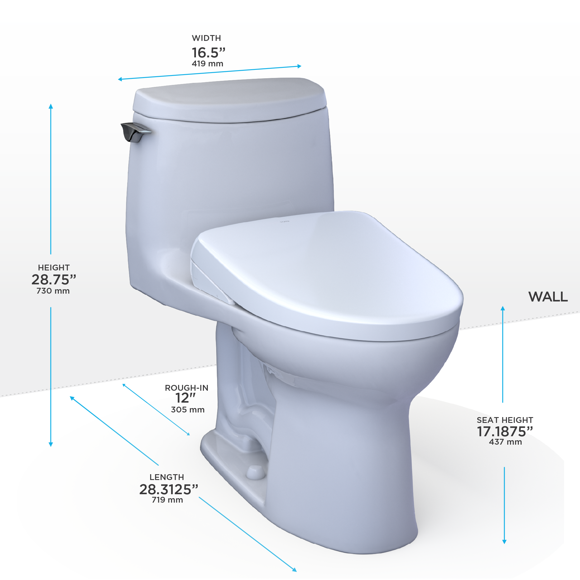 TOTO MW6044736CUFG#01 Washlet+ Ultramax Ii 1G One-Piece Elongated 1.0 Gpf Toilet And Washlet+ S7A Contemporary Bidet Seat - Cotton White