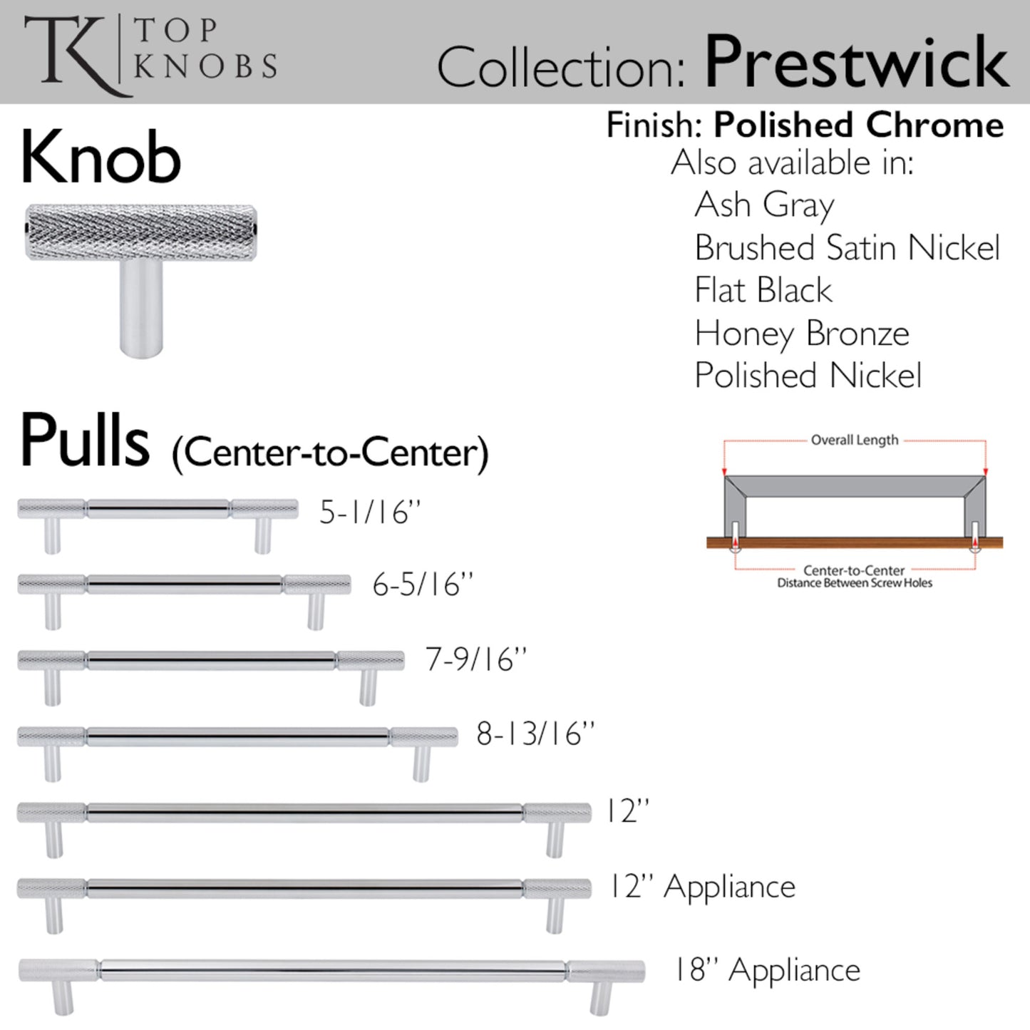 TOP KNOBS TK3240PC Prestwick 2" Length Bar Knob - Polished Chrome