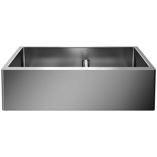 BLANCO 525242 Quatrus Quatrus R15 33" 60/40 Double Bowl Apron-Front Stainless Steel Farmhouse Sink with Low Divide in Satin Polish