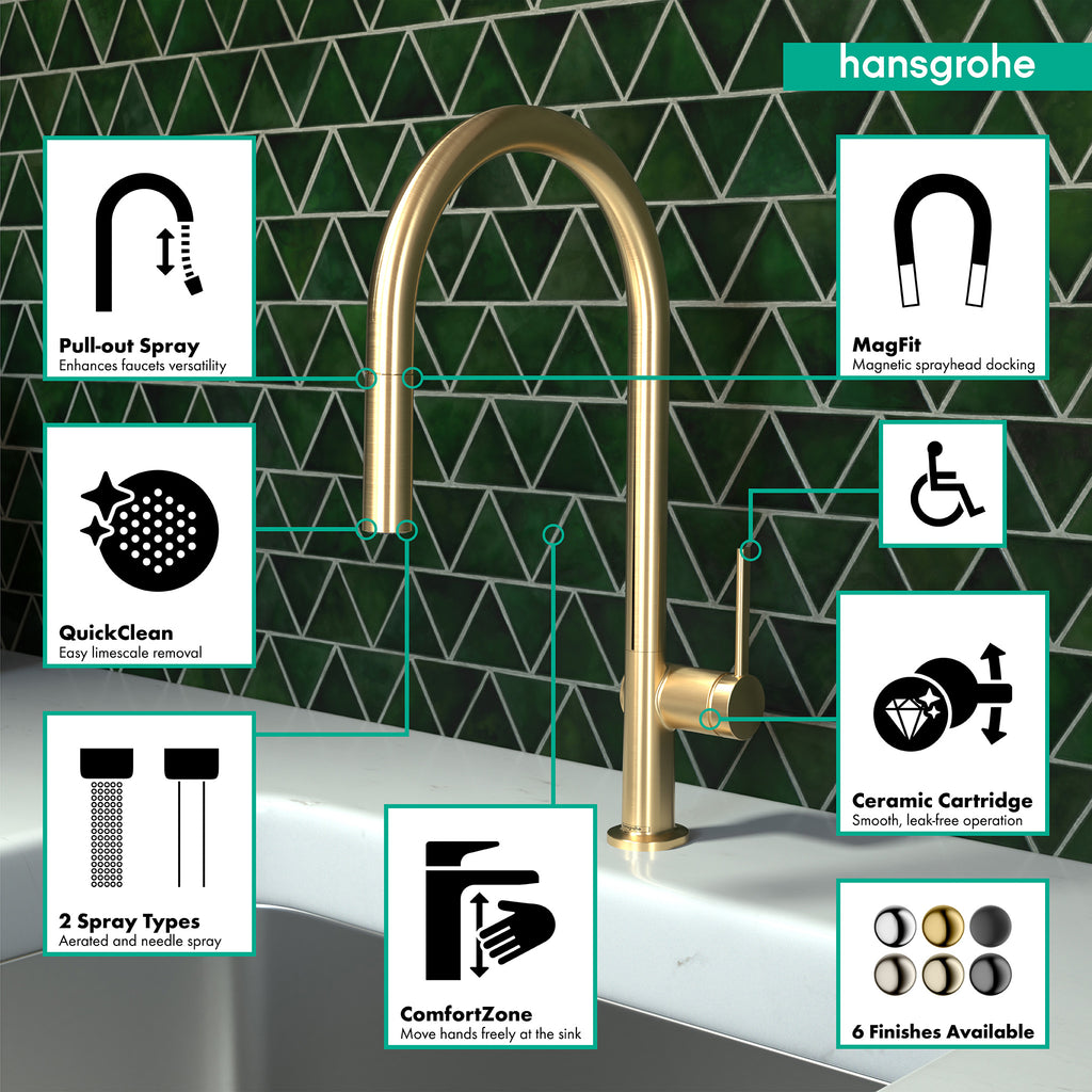 HANSGROHE 72800251 Talis N HighArc Kitchen Faucet, O-Style, 2-Spray Pull-Down, 1.75 GPM - Brushed Gold Optic