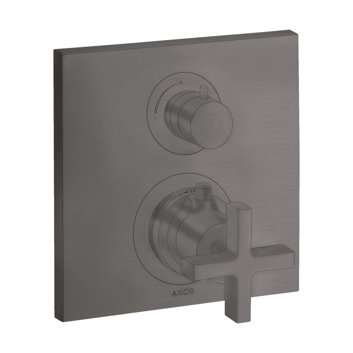 AXOR 39725341 Citterio Thermostatic Trim with Volume Control and Diverter- Cross Handle - Brushed Black Chrome