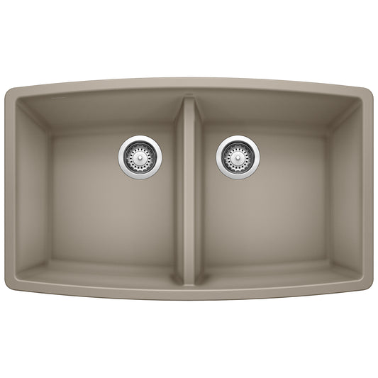 BLANCO 441290 Performa Performa SILGRANIT 33" 50/50 Double Bowl Undermount Kitchen Sink - Truffle in Truffle