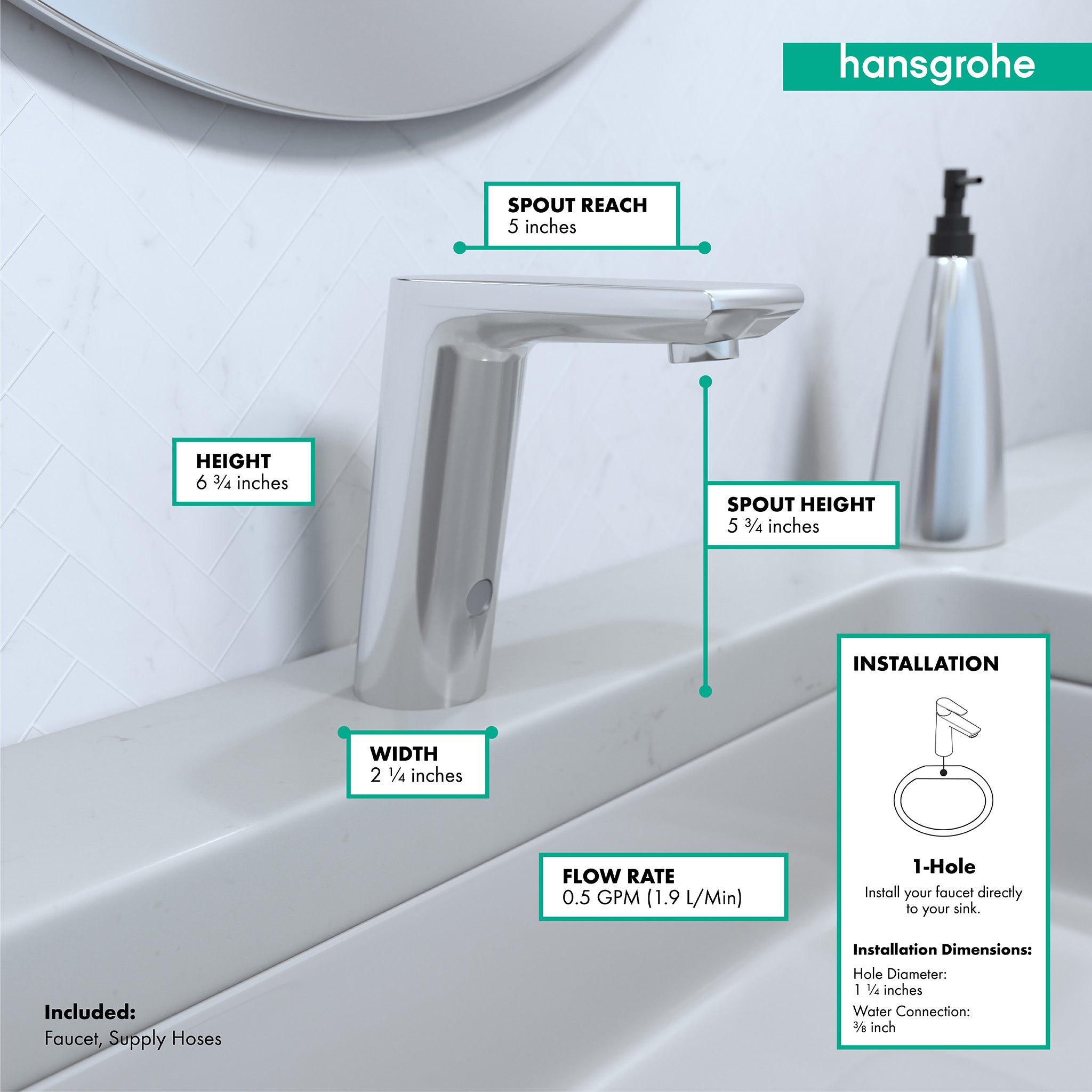 HANSGROHE 31101001 Metris S Electronic Faucet with Preset Temperature Control, 0.5 GPM - Chrome