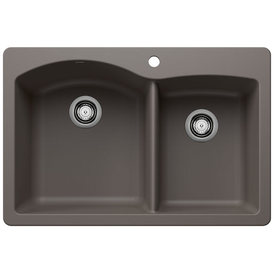 BLANCO 443100 Diamond Diamond SILGRANIT 33" 60/40 Double Bowl Dual Mount Kitchen Sink - Volcano Gray in Volcano Gray