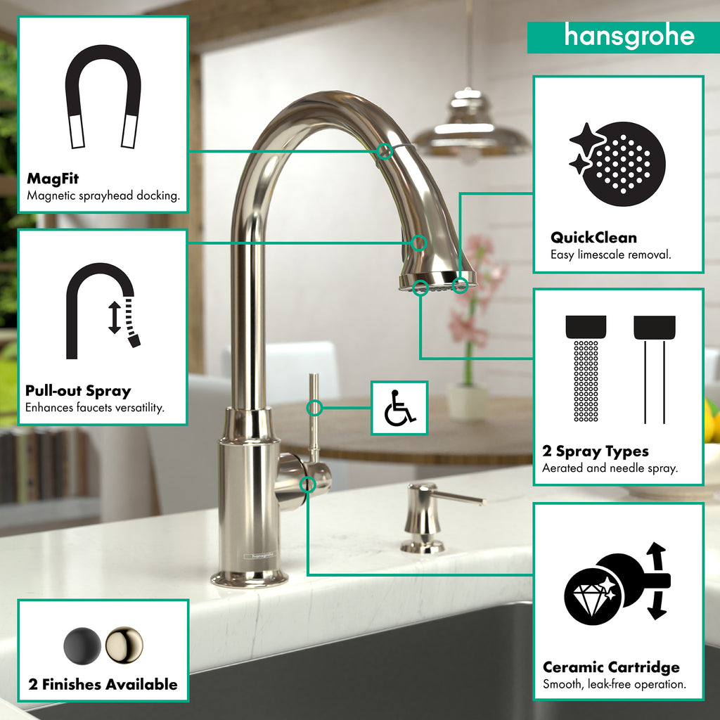 HANSGROHE 04215830 Talis C HighArc Kitchen Faucet, 2-Spray Pull-Down, 1.75 GPM - Polished Nickel