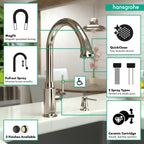 HANSGROHE 04215830 Talis C HighArc Kitchen Faucet, 2-Spray Pull-Down, 1.75 GPM - Polished Nickel