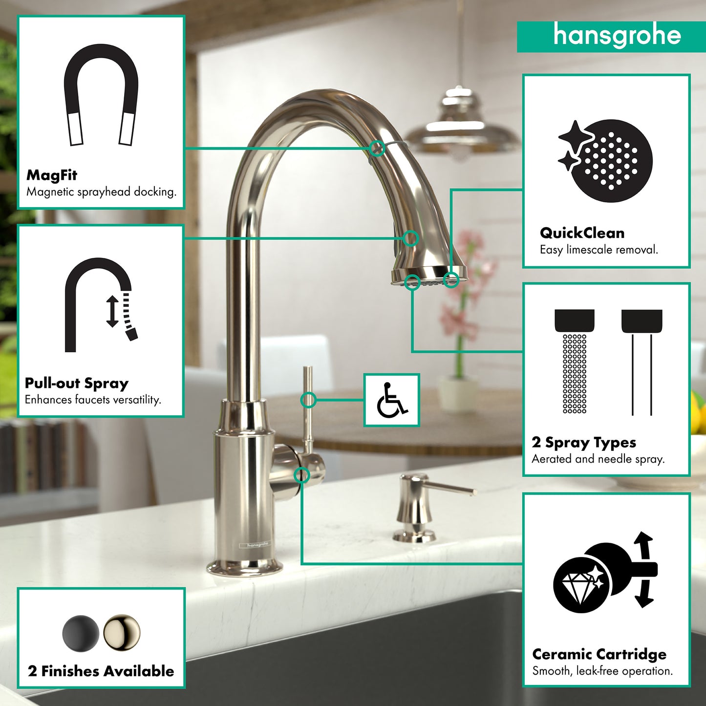 HANSGROHE 04215830 Talis C HighArc Kitchen Faucet, 2-Spray Pull-Down, 1.75 GPM - Polished Nickel