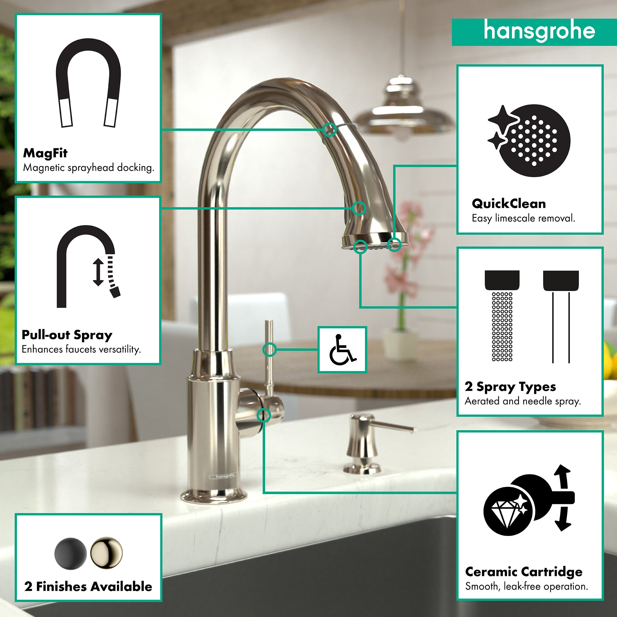 HANSGROHE 04215830 Talis C HighArc Kitchen Faucet, 2-Spray Pull-Down, 1.75 GPM - Polished Nickel