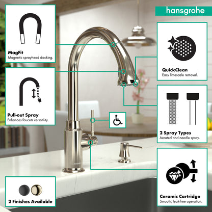 HANSGROHE 04215830 Talis C HighArc Kitchen Faucet, 2-Spray Pull-Down, 1.75 GPM - Polished Nickel