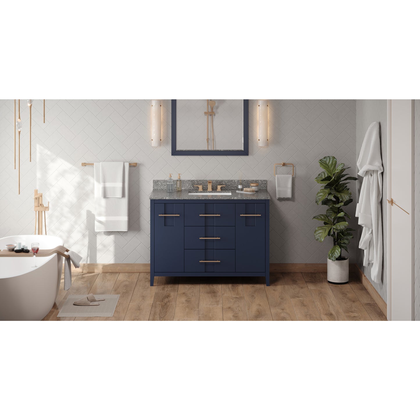 JEFFREY ALEXANDER VKITKAT48BLBOR 48" Hale Blue Katara Vanity, Boulder Cultured Marble Vanity Top, undermount rectangle bowl - Hale Blue