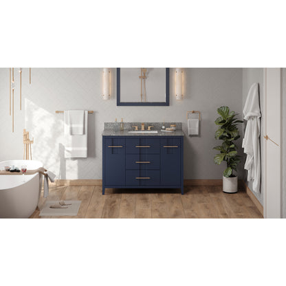 JEFFREY ALEXANDER VKITKAT48BLBOR 48" Hale Blue Katara Vanity, Boulder Cultured Marble Vanity Top, undermount rectangle bowl - Hale Blue