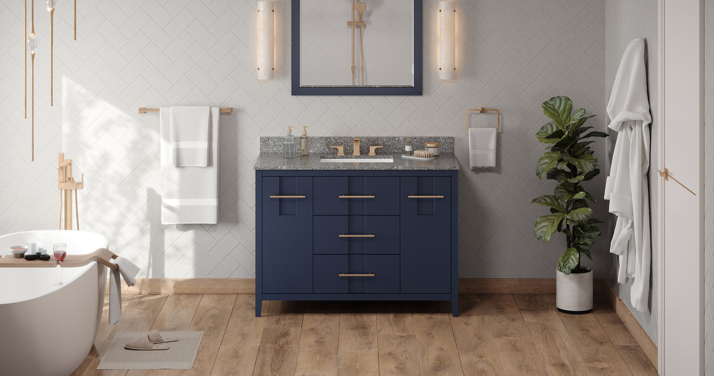 JEFFREY ALEXANDER VKITKAT48BLBOR 48" Hale Blue Katara Vanity, Boulder Cultured Marble Vanity Top, undermount rectangle bowl - Hale Blue
