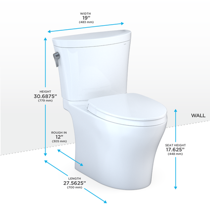 TOTO MS448124CEMFGN#01 Aquia Iv Arc Two-Piece Elongated Dual Flush 1.28 And 0.9 Gpf Universal Height Toilet With Cefiontect -
