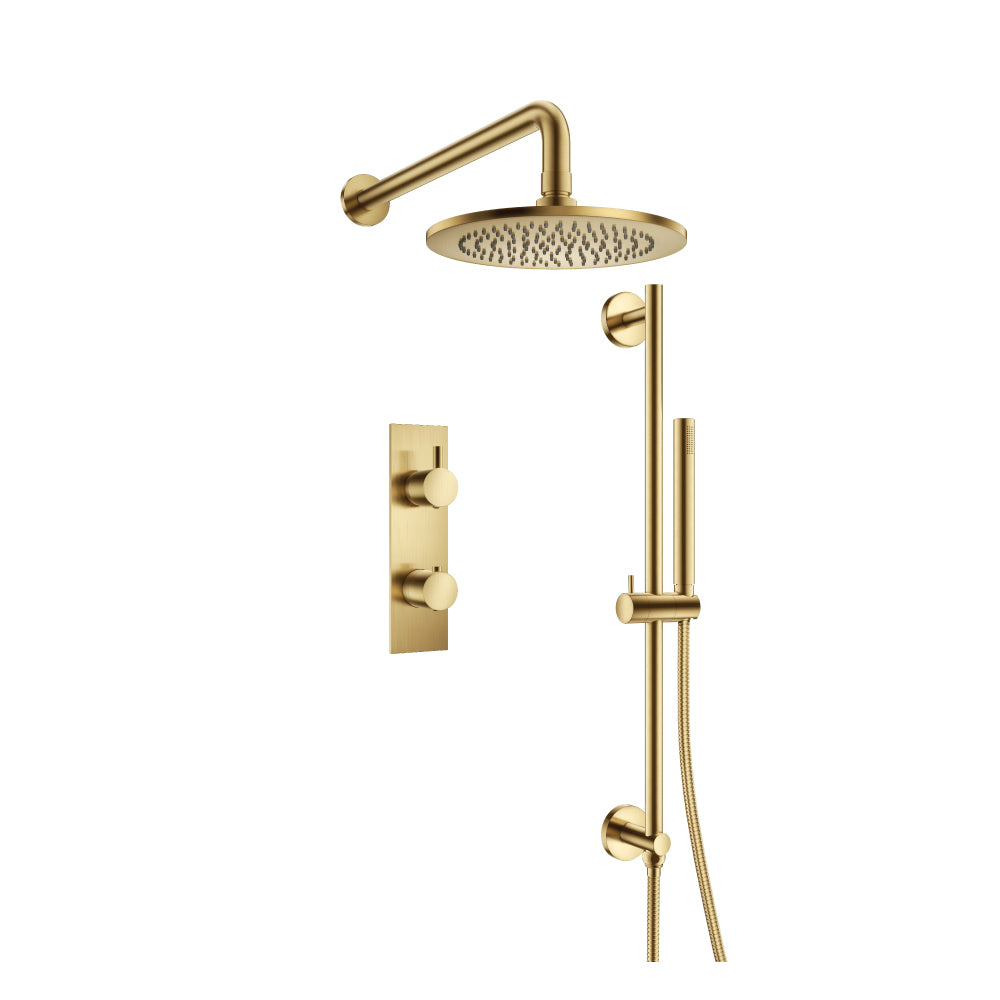 ISENBERG 100.7350SB Satin Brass PVD Serie 100 Two Output Shower Set With Shower Head, Hand Held And Slide Bar