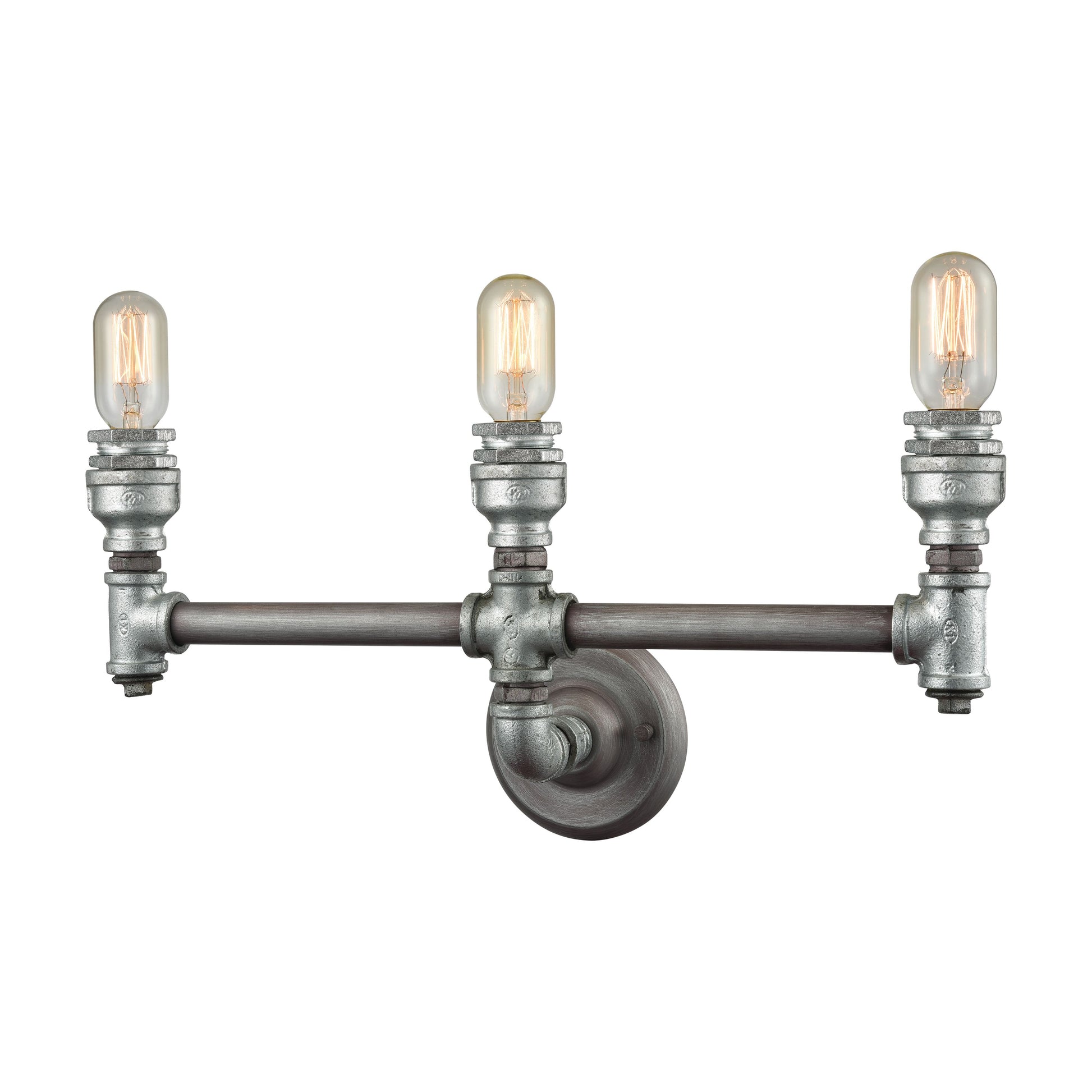 ELK SHOWROOM 10684/3 Cast Iron Pipe 22'' Wide 3-Light Vanity Light - Weathered Zinc