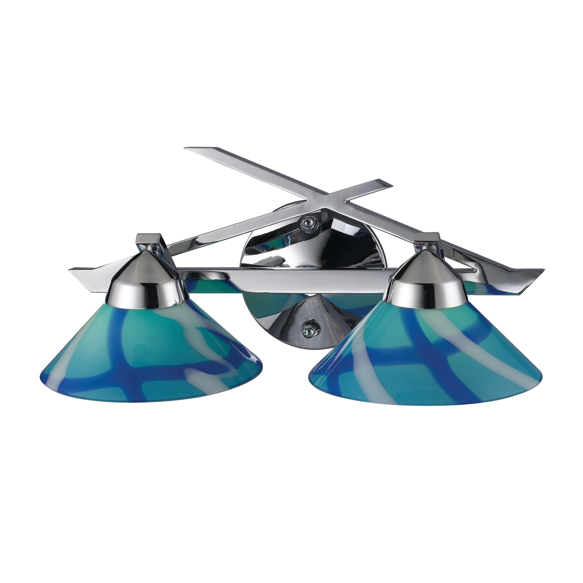 ELK SHOWROOM 1471/2CAR Refraction 2-Light Vanity Lamp in Polished Chrome with Caribbean Glass