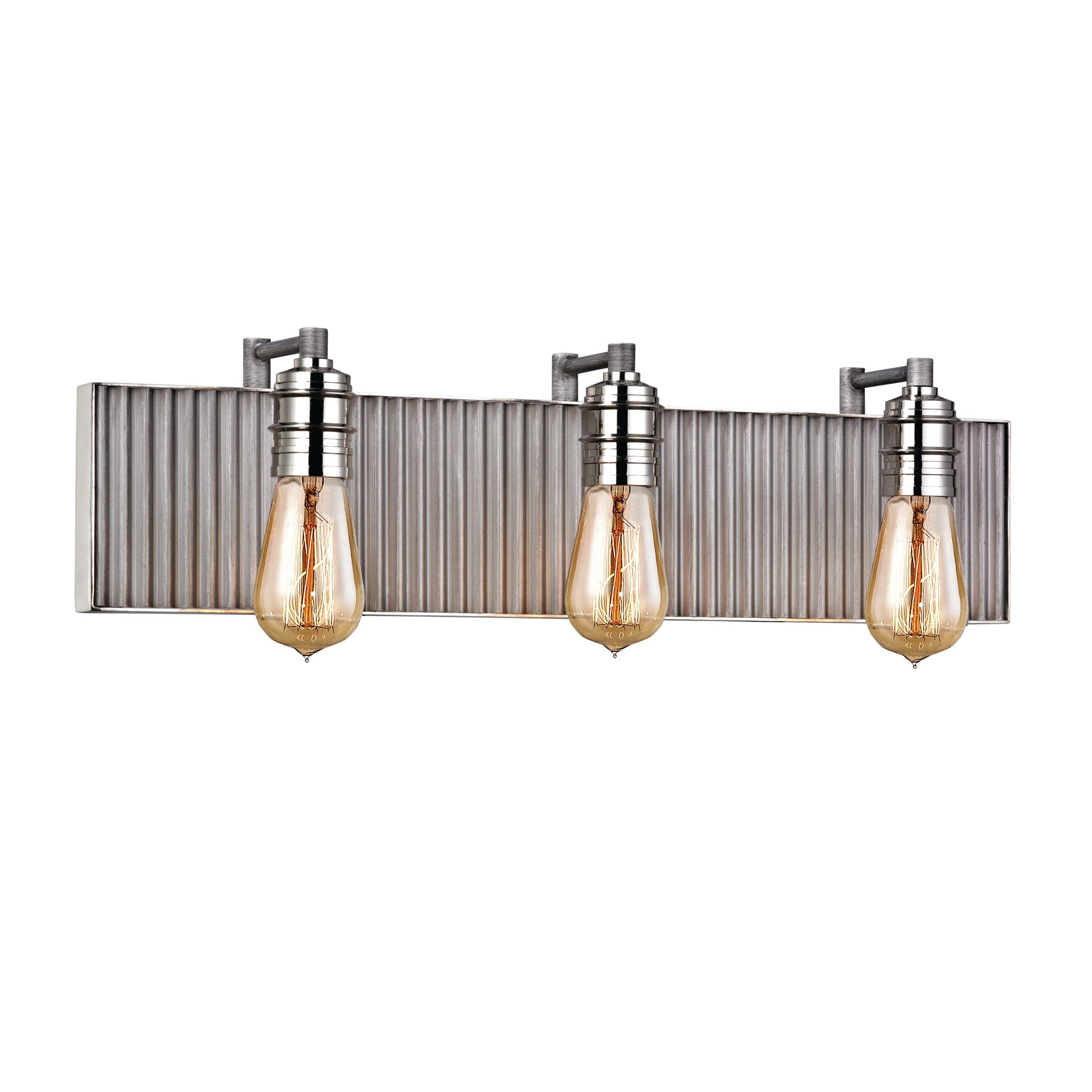 ELK SHOWROOM 15922/3 Corrugated Steel 24'' Wide 3-Light Vanity Light - Polished Nickel