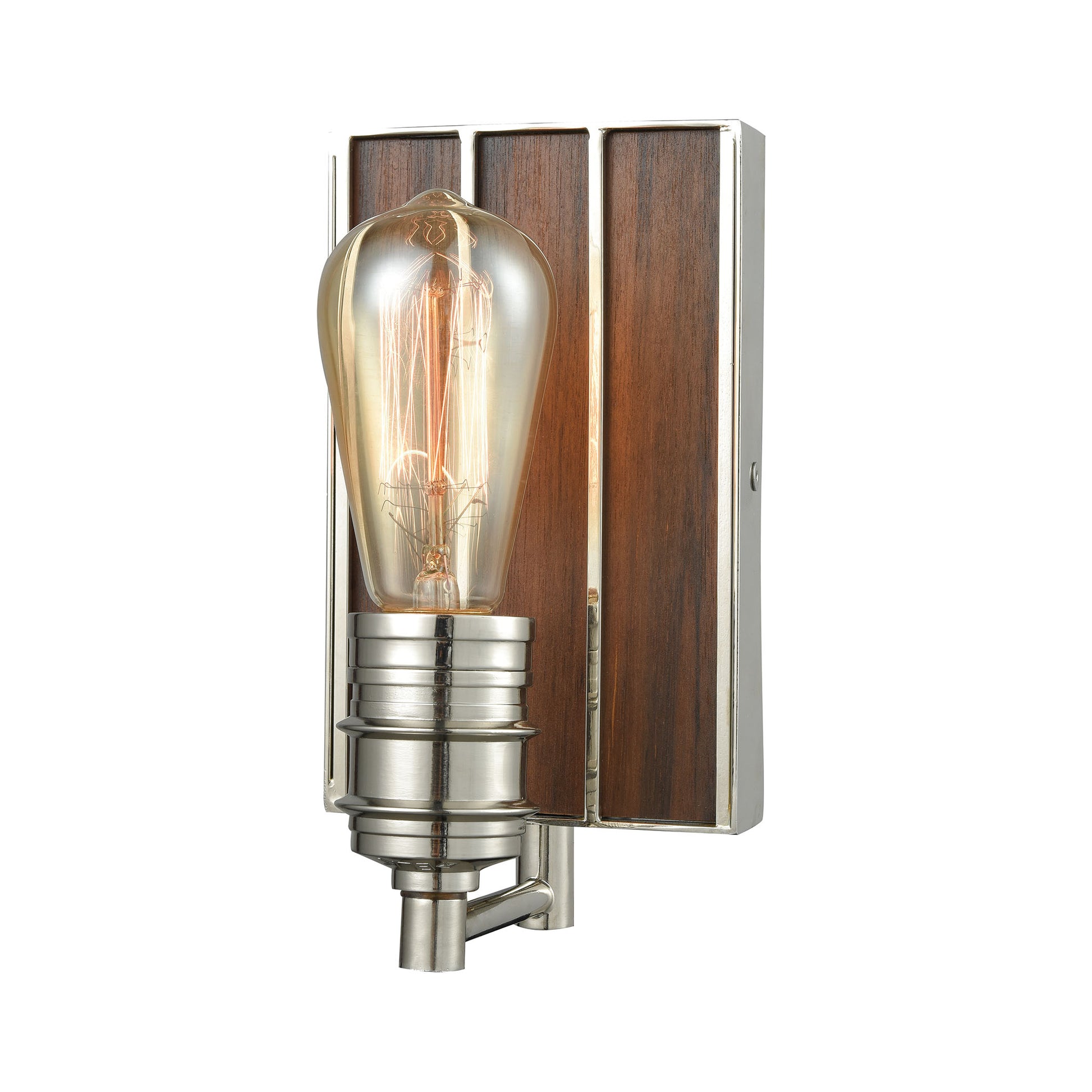 ELK SHOWROOM 16430/1 Brookweiler 1-Light Vanity Lamp in Polished Nickel with Dark Wood Backplate