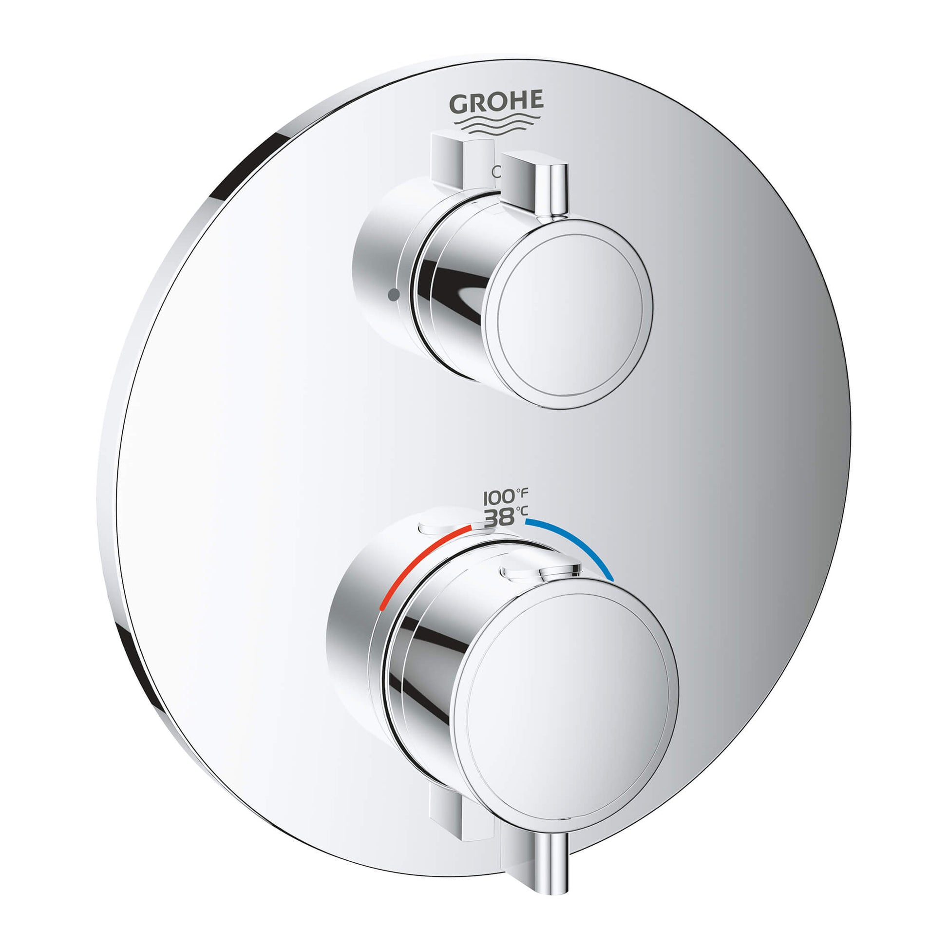 GROHE 24107000 Grohtherm Chrome Single Function 2-Handle Thermostatic Valve Trim