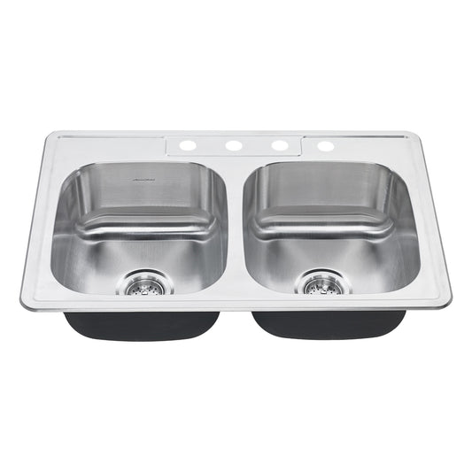 AMERICAN-STANDARD 20DB.8332284S.075, Colony 33 x 22-Inch Stainless Steel 4-Hole Topmount Double-Bowl Kitchen Sink in Stainless Stl