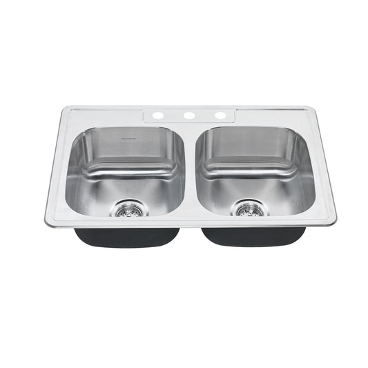 AMERICAN-STANDARD 20DB.8332283S.075, Colony 33 x 22-Inch Stainless Steel 3-Hole Topmount Double-Bowl Kitchen Sink in Stainless Stl