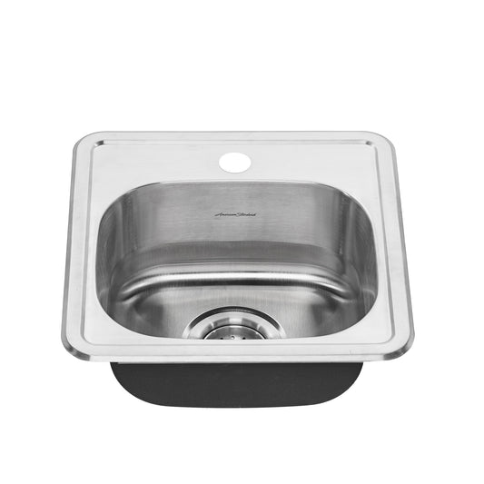 AMERICAN-STANDARD 22SB.6151511S.075, Colony 15 x 15-Inch Stainless Steel 1-Hole Top Mount Single-Bowl ADA Kitchen Sink in Stainless Stl