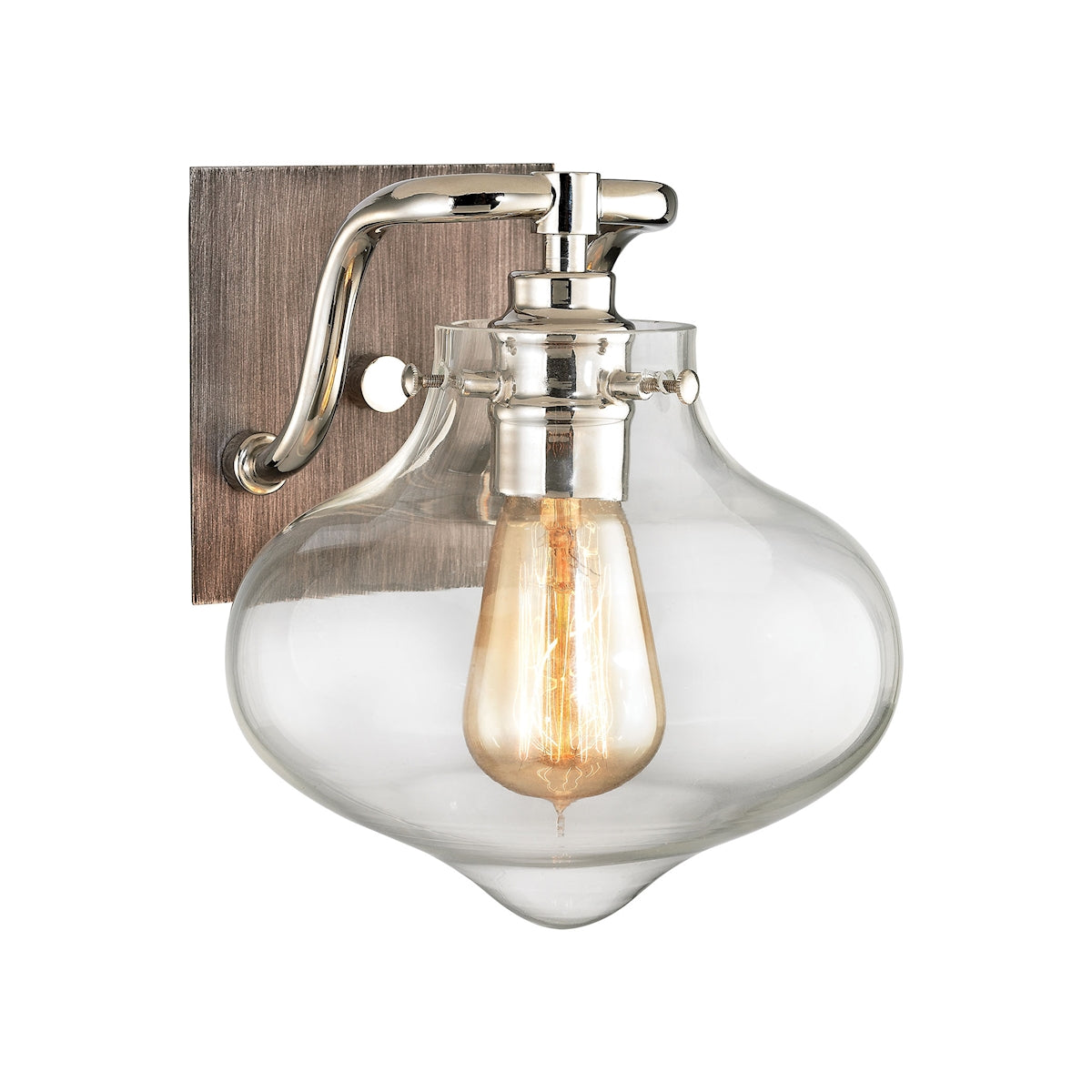 ELK SHOWROOM 31940/1 Kelsey 1-Light Vanity Lamp in Polished Nickel and Weathered Zinc with Clear Glass