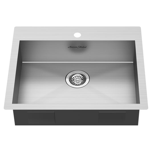 AMERICAN-STANDARD 18SB6252211.075, Edgewater 25 x 22-Inch Stainless Steel 1-Hole Dual Mount Single-Bowl ADA Kitchen Sink in Stainless Stl
