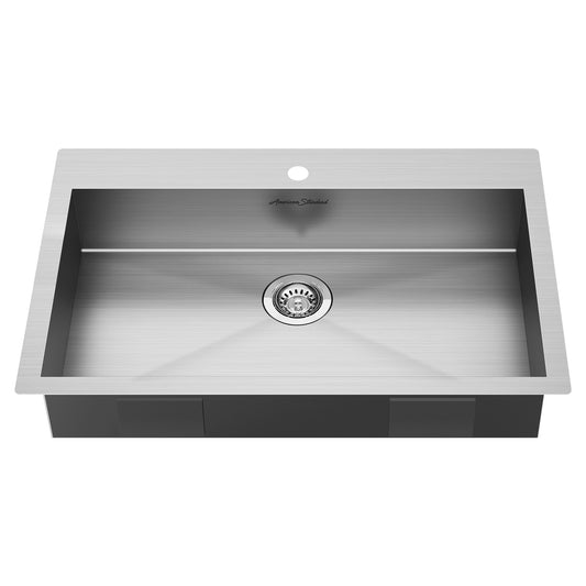 AMERICAN-STANDARD 18SB6332211.075, Edgewater 33 x 22-Inch Stainless Steel 1-Hole Dual Mount Single-Bowl ADA Kitchen Sink in Stainless Stl