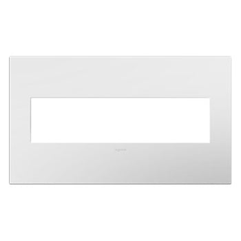 LEGRAND AWP4GWHW4 ADORNE  Gloss White-on-White Four-Gang Screwless Wall Plate with Microban