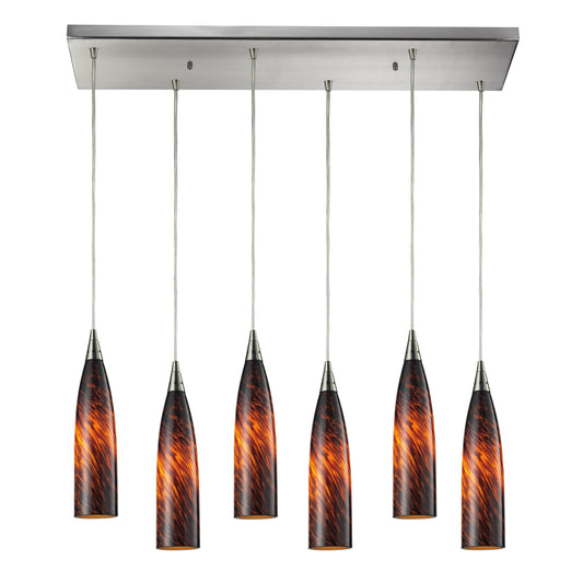 ELK SHOWROOM 501-6RC-ES Lungo 30'' Wide 6-Light Pendant - Satin Nickel with Espresso Glass