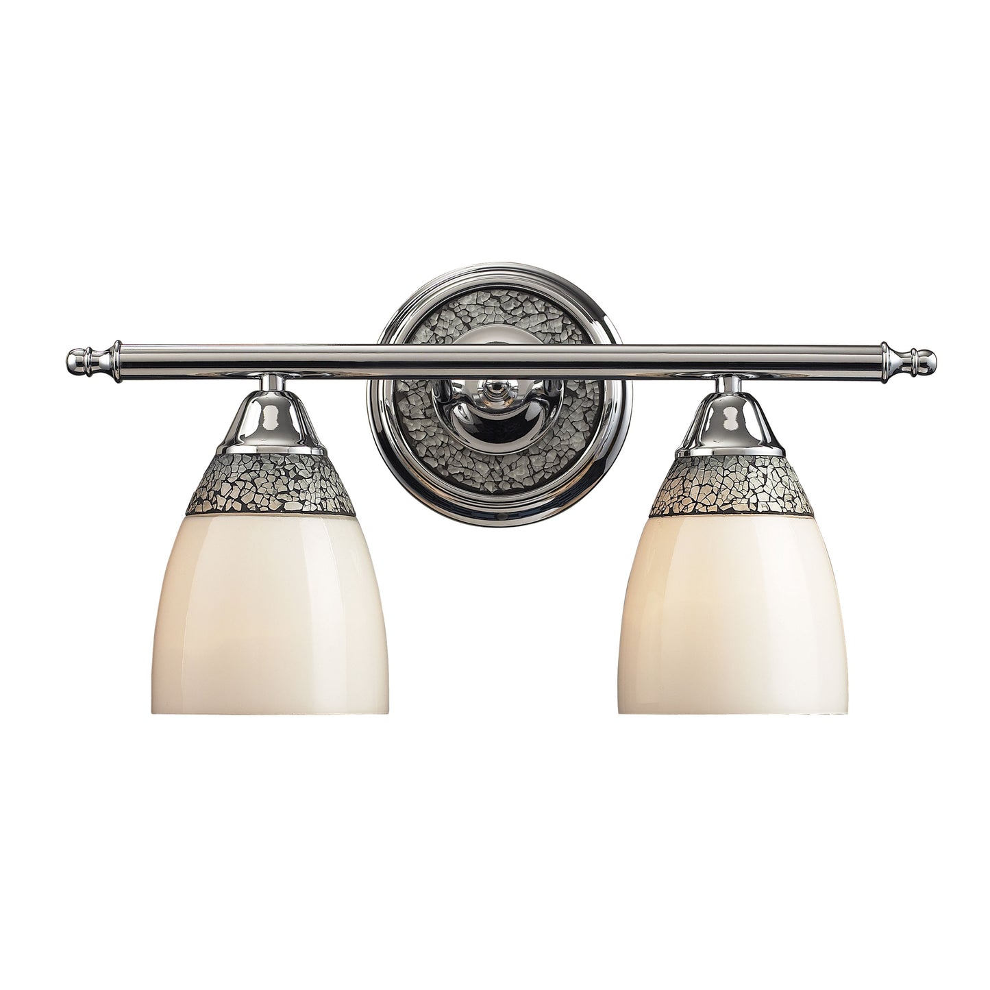 ELK SHOWROOM 525-2CHR DIAMANTE COLLECTION-VANITY COLLECTION ELEGANT BATH LIGHTING 2-LIGHT CHROME FINISH with WHITE GLASS H