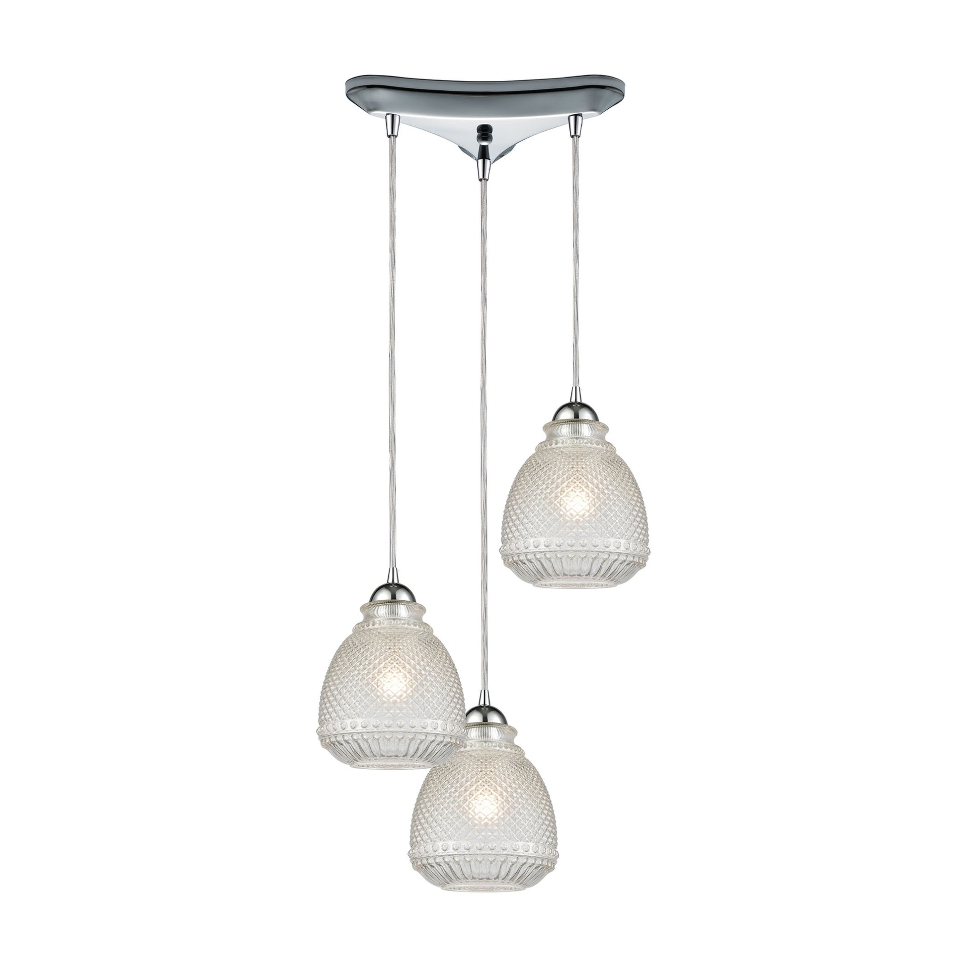 ELK SHOWROOM 56590/3 Victoriana 3-Light Triangular Pendant Fixture in Polished Chrome with Clear Crosshatched Glass